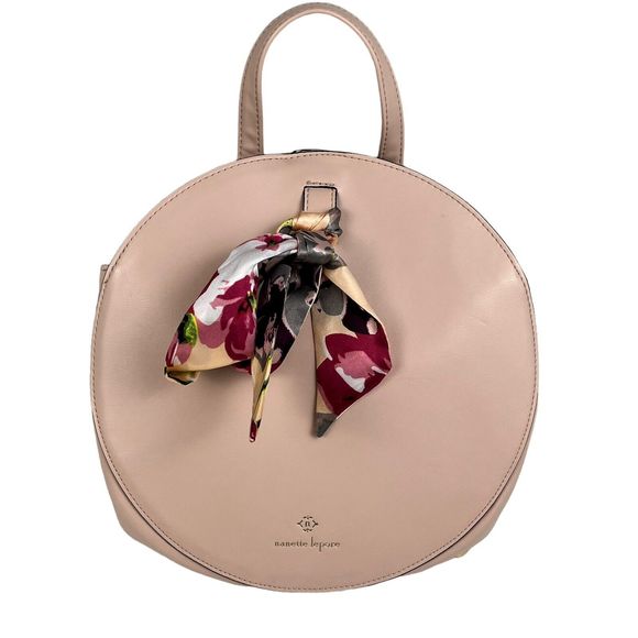 Nanette Lepore Round Backpack Purse Fashion Bow Designer Travel Bag Tan - Picture 6 of 12